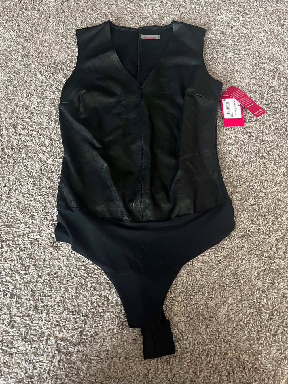 Commando Black Faux Leather V-Neck Bodysuit
